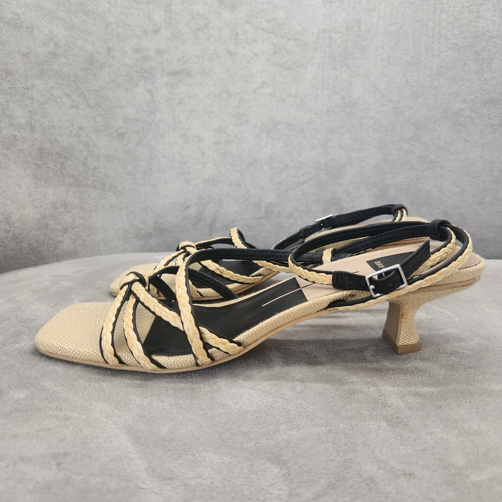 Dolce Vita Sandals 10 Tan Woven Dainty Strappy Bev Kitten Heel Square New $120 - Picture 10 of 16